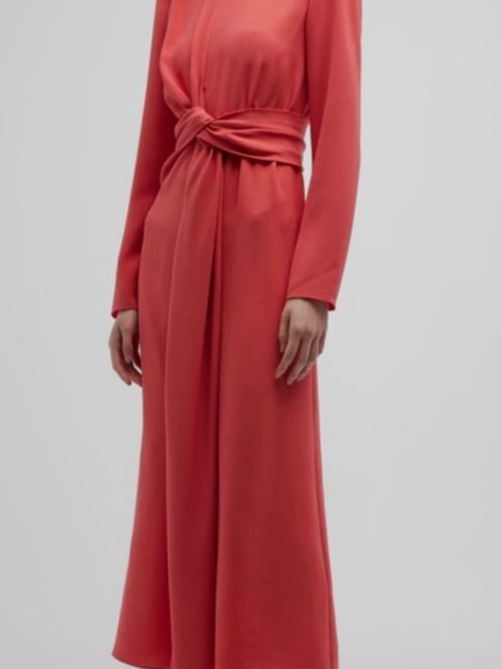 Lafayette 148 New York $1298 Coral Knot-Front Long-Sleeve Maxi Dress